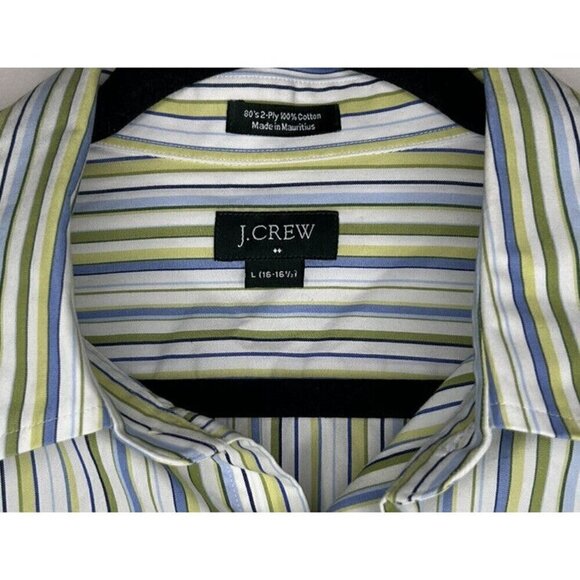 J. Crew Shirt Size Green Blue White Striped Long Sleeve Button Up Size L 16-16.5 - Picture 2 of 10